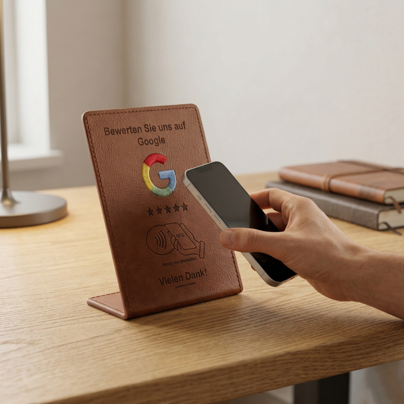 Google Bewertungs-Aufsteller – Premium Kunstleder mit NFC | Reviewify