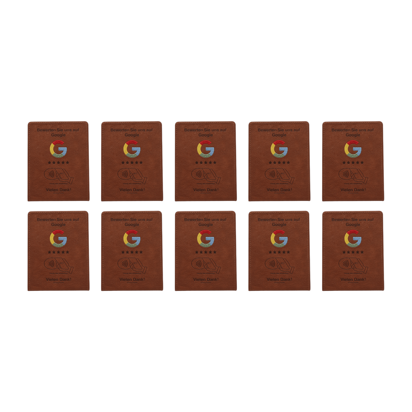 Google Bewertungs-Aufsteller – 10er Sparset | Premium Kunstleder mit NFC | Reviewify